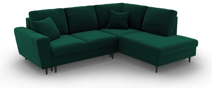 Divano angolare verde allungabile e con contenitore (con penisola a destra/a L) con rivestimento in velluto Kyoto – Cosmopolitan Design
