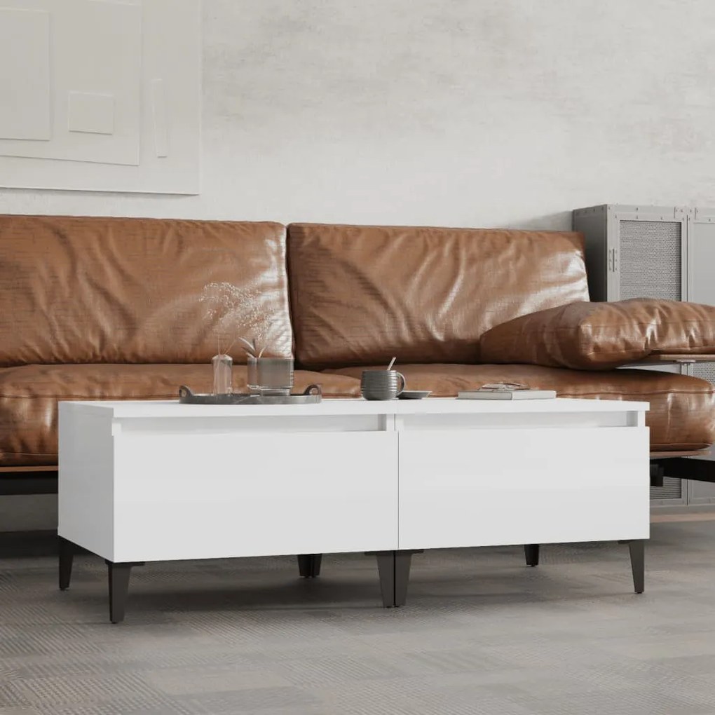 Tavolini 2pz Bianco Lucido 50x46x35 Cm İn Legno Multistrato /
