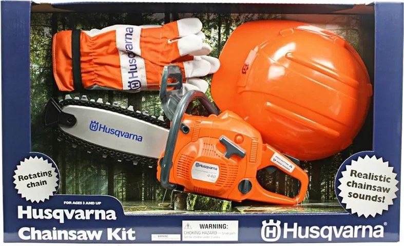 Husqvarna - motosega giocattolo regalo bambino con guanti e casco lavoro