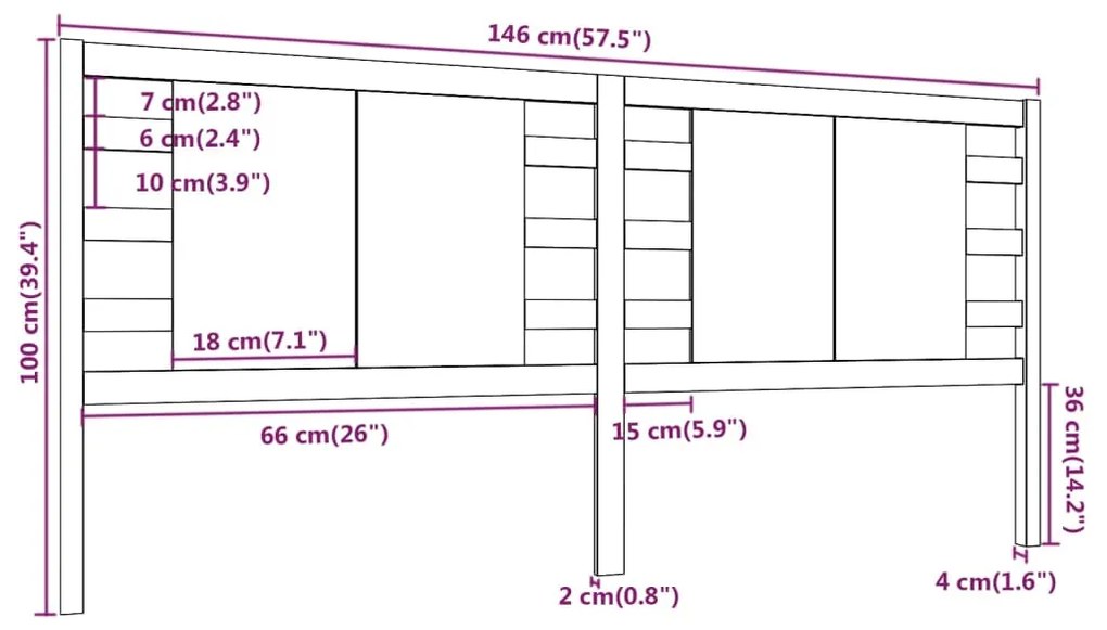 Testiera per Letto Bianca 146x4x100cm in Legno Massello di Pino