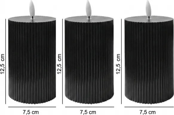 Set da 3 candele LED BRILLO, LED/2xAA, 12,5 cm, nero + telecomando