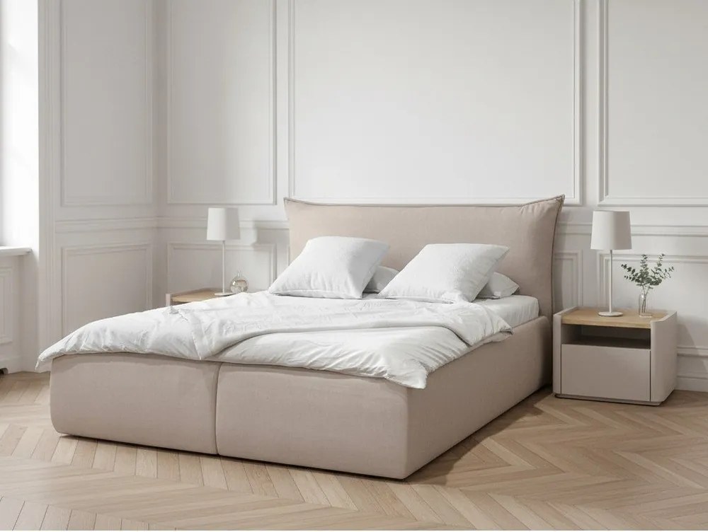 Letto matrimoniale imbottito beige con contenitore con griglia 160x200 cm Jade - Bobochic Paris