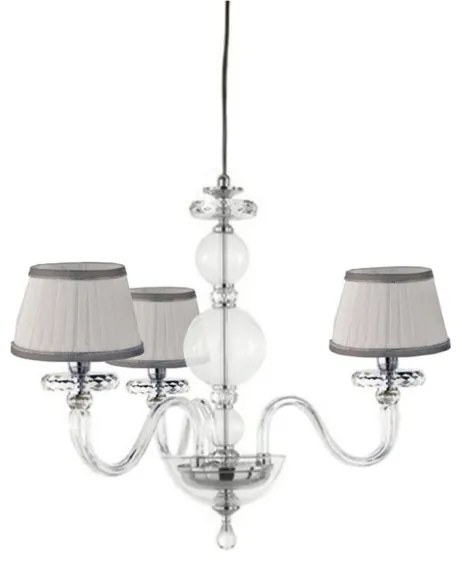 Lampada a sospensione BACH 50 cm con paralume in vetro trasparente 3 LUCI CROMO