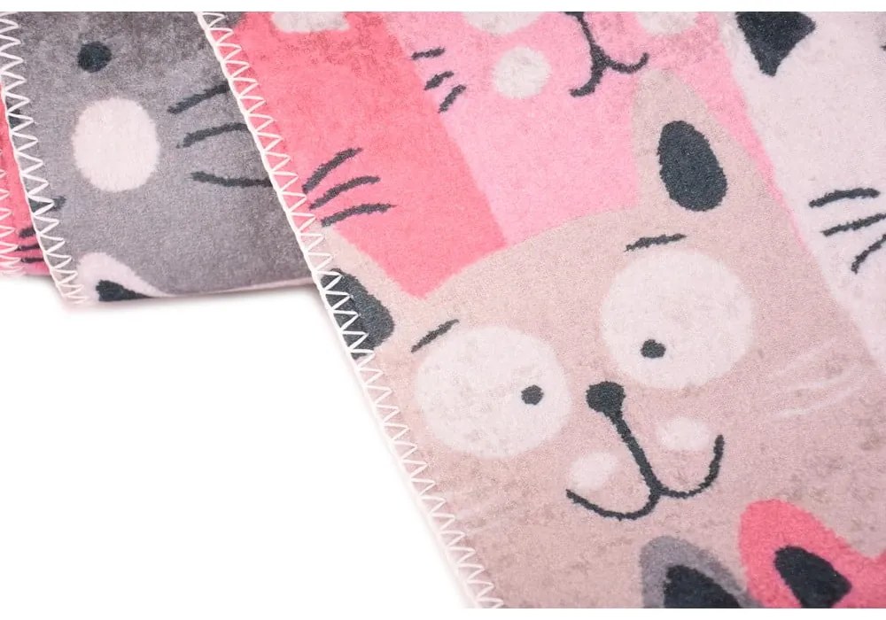 Tappeto rosa e grigio per bambini 100x160 cm Silly Cats - Vitaus