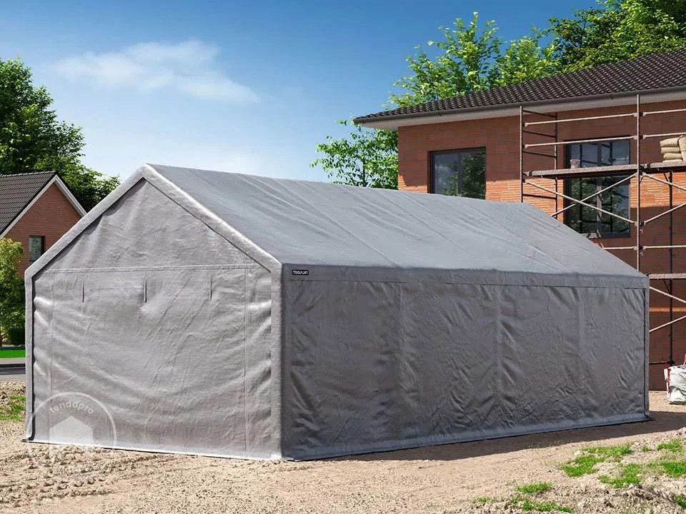 TOOLPORT Tenda capannone 4x8m, Telo in PEC, grigio - (4773)