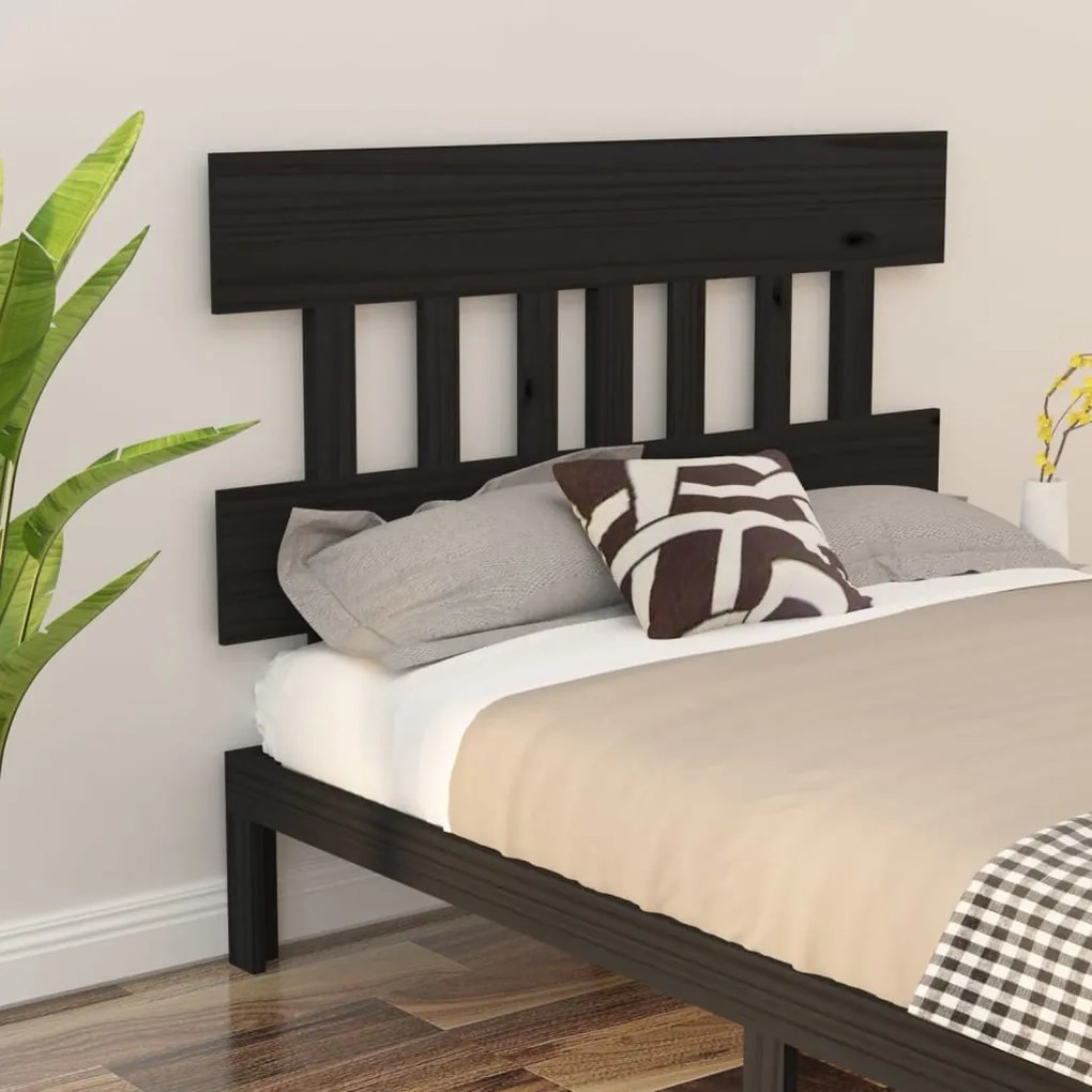 Testiera Per Letto Nera 143,5x3x81 Cm Legno Massello Di Pino /