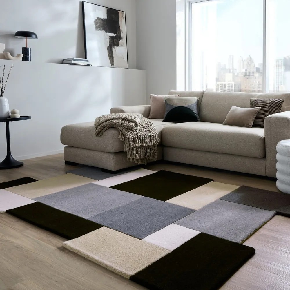 Tappeto nero e grigio in lana tessuto a mano 120x180 cm Collage Monochrome – Flair Rugs