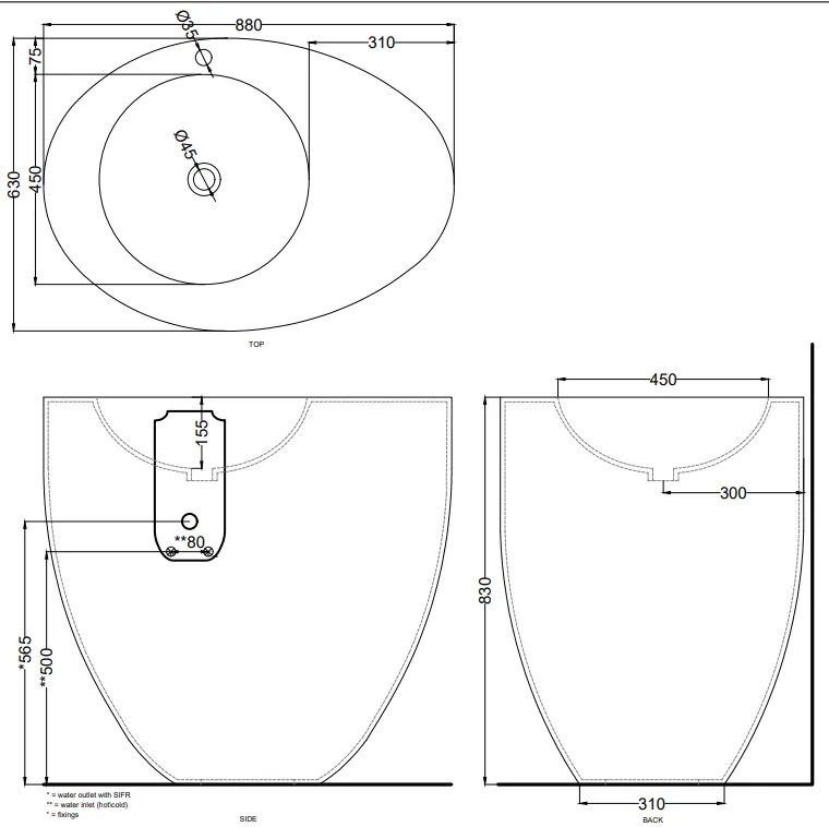 Cielo Le Giare lavabo freestanding 88x63 monoforo per installazione a muro senza troppopieno in ceramica bianco lucido