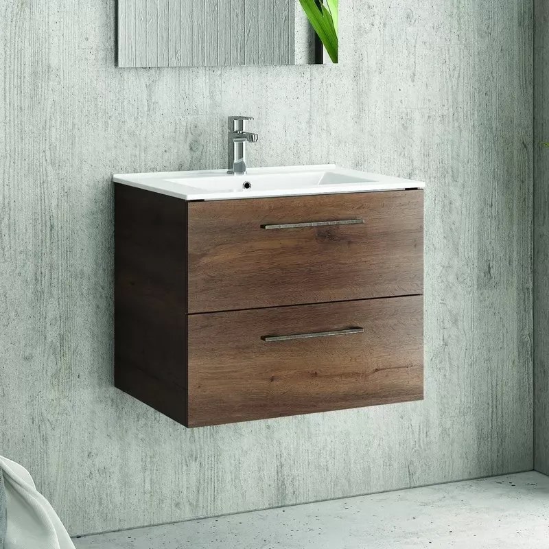 Mobiletto bagno 60 cm lavabo incasso e due cassetti NEL-60 - KAMALU