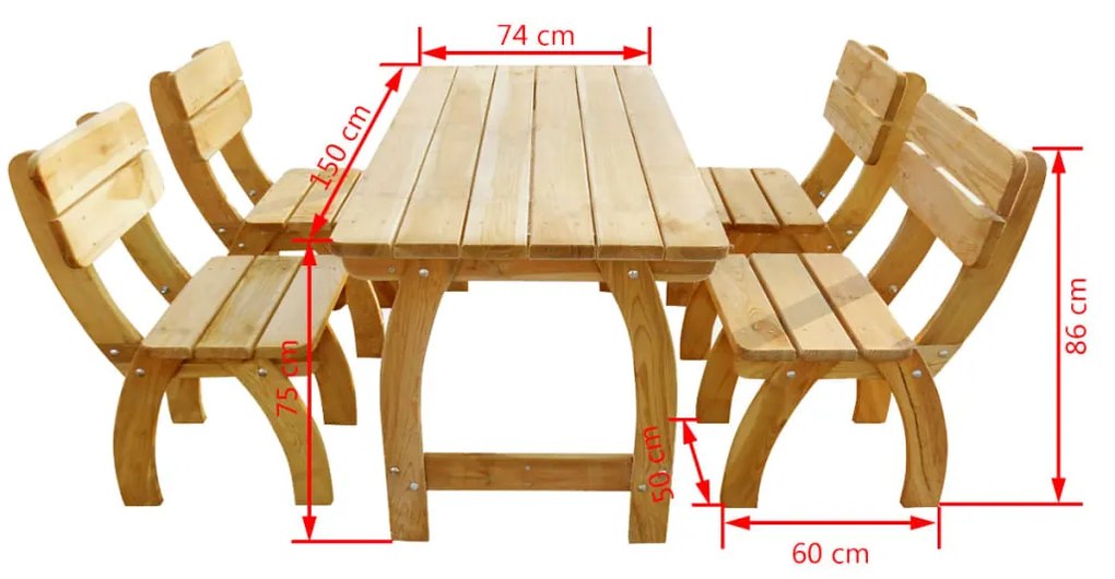 Set da Pranzo da Giardino 5 pz in Legno di Pino Impregnato