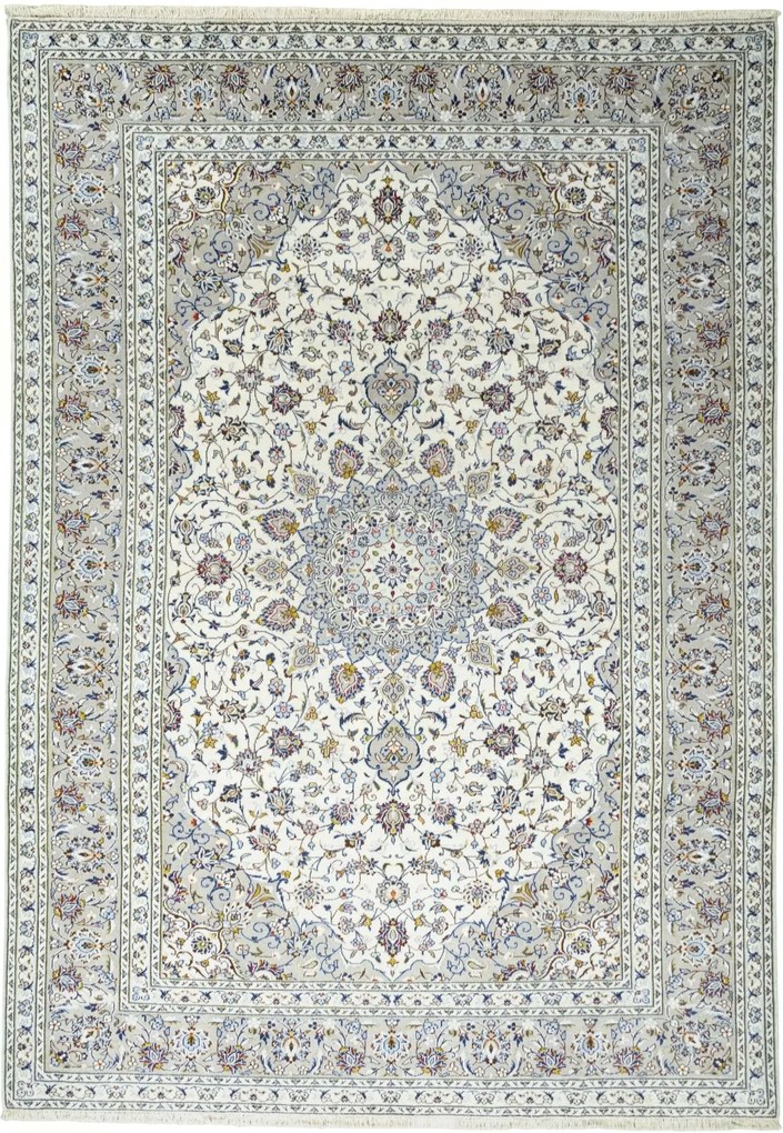 Kashan Tappeto 350x250 Beige (Iran) Annodato A Mano