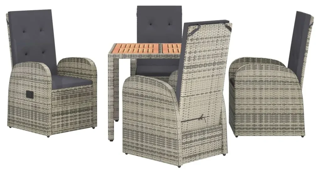 Set da pranzo da giardino 5 pz con cuscini in polyrattan grigio