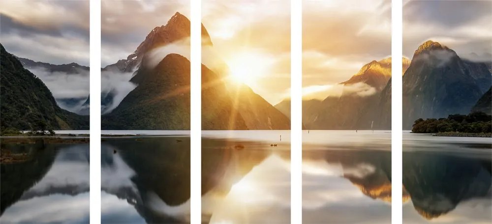 Quadri 5 pezzi – Bellissimo alba in Nuova Zelanda