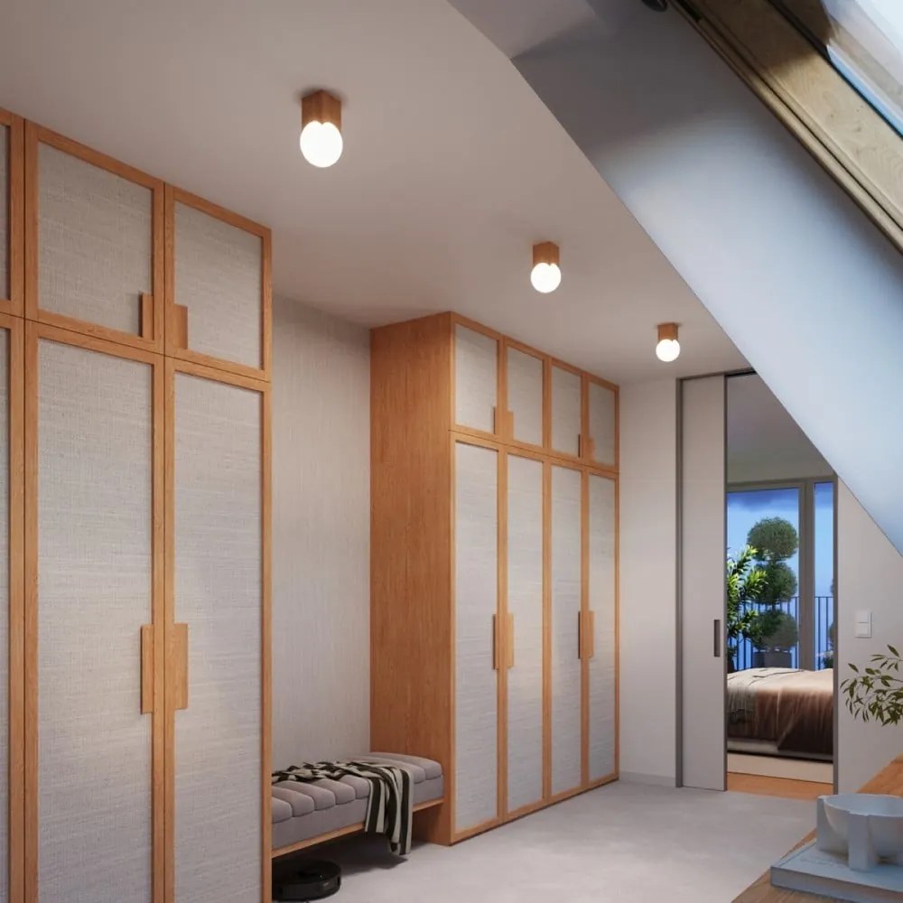 Plafoniera di colore naturale con paralume in vetro 12x12 cm Rayer – Sollux