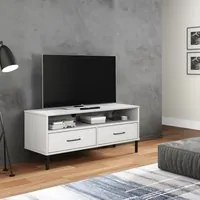 Mobile TV con Gambe Metallo Bianco Legno Massello di Pino OSLO cod mxl 27752