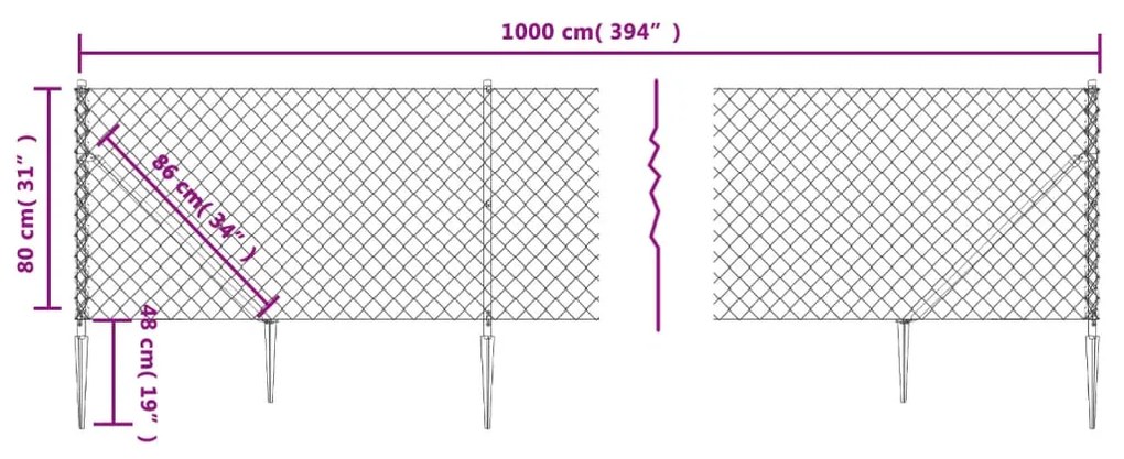 Recinzione a Rete con Picchetti Ancoraggio Antracite 0,8x10 m