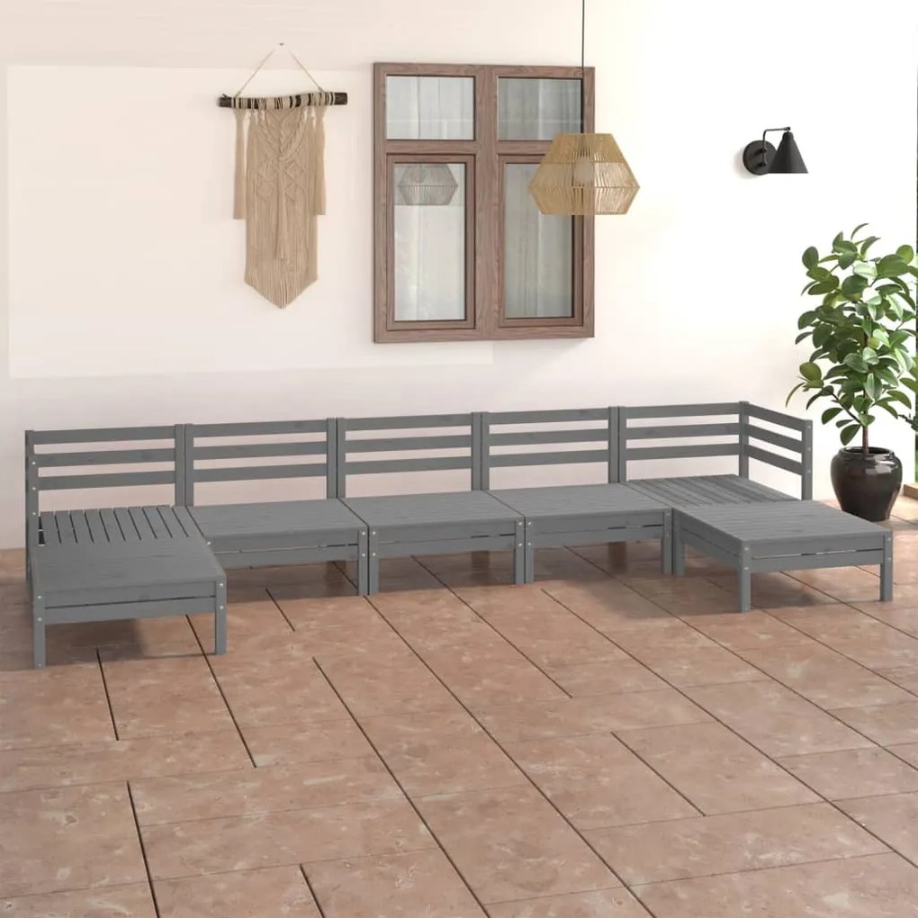 Set salotto da giardino 7 pz in legno massello di pino grigio