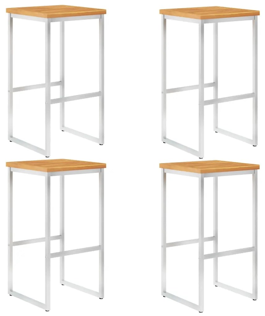 Sgabelli da bar 4 pz in legno massello di acacia e acciaio inox