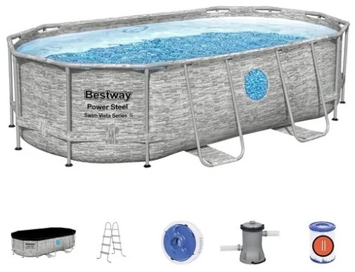 Piscina Fuori Terra Con Oblò 427x250x100 Swim Vista Con Pompa E Scaletta Bestway 56714 Pietra