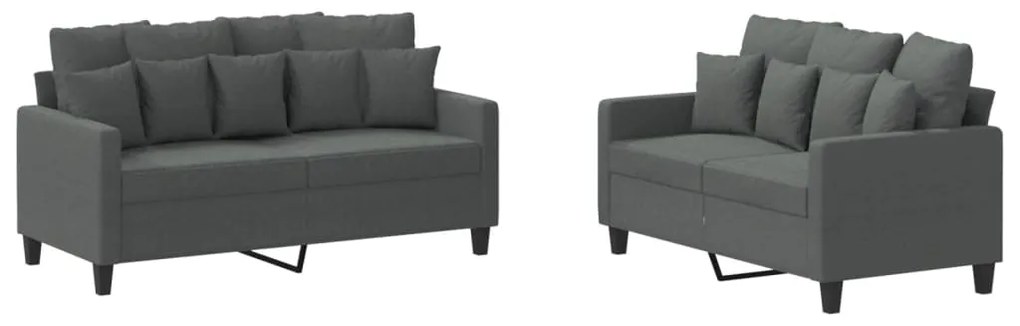 Set di divani 2 pz con cuscini grigio scuro in tessuto