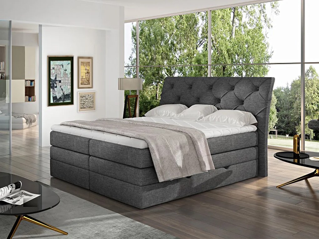 Letto matrimoniale boxspring Salisburgo - 180 x 200 cm , Tessuto grigio