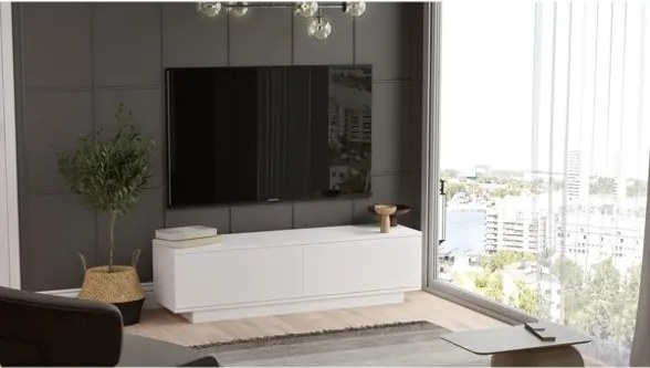 Mobile Porta TV Da Terra 140x35x38 Bianco Con Vani Salvaspazio Fonda
