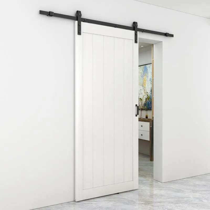 Porta scorrevole reversibile Oregon in mdf bianco, L 96 x H 211.5 cm, con binario Country nero