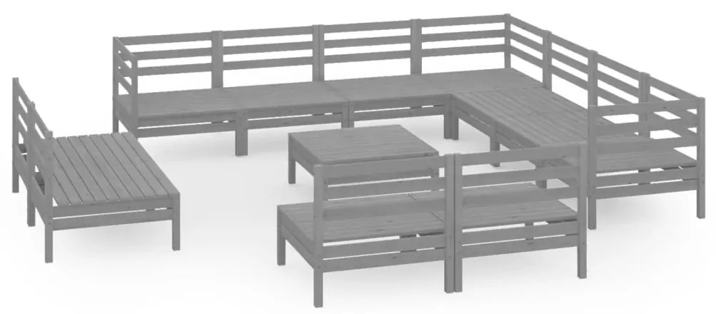 Set salotto da giardino 12 pz in legno massello di pino grigio