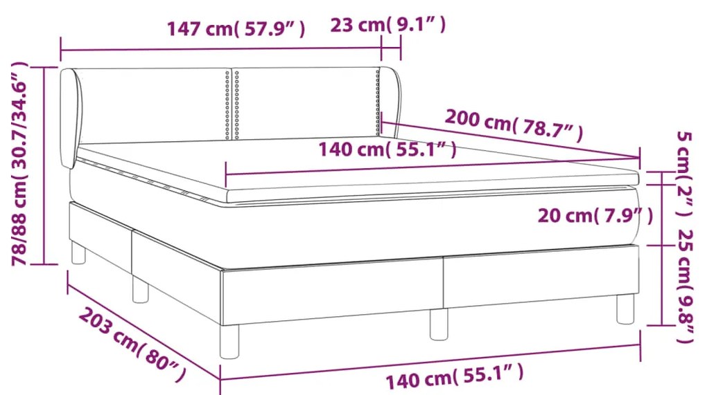 Giroletto a Molle con Materasso Marrone Scuro 140x200cm Tessuto