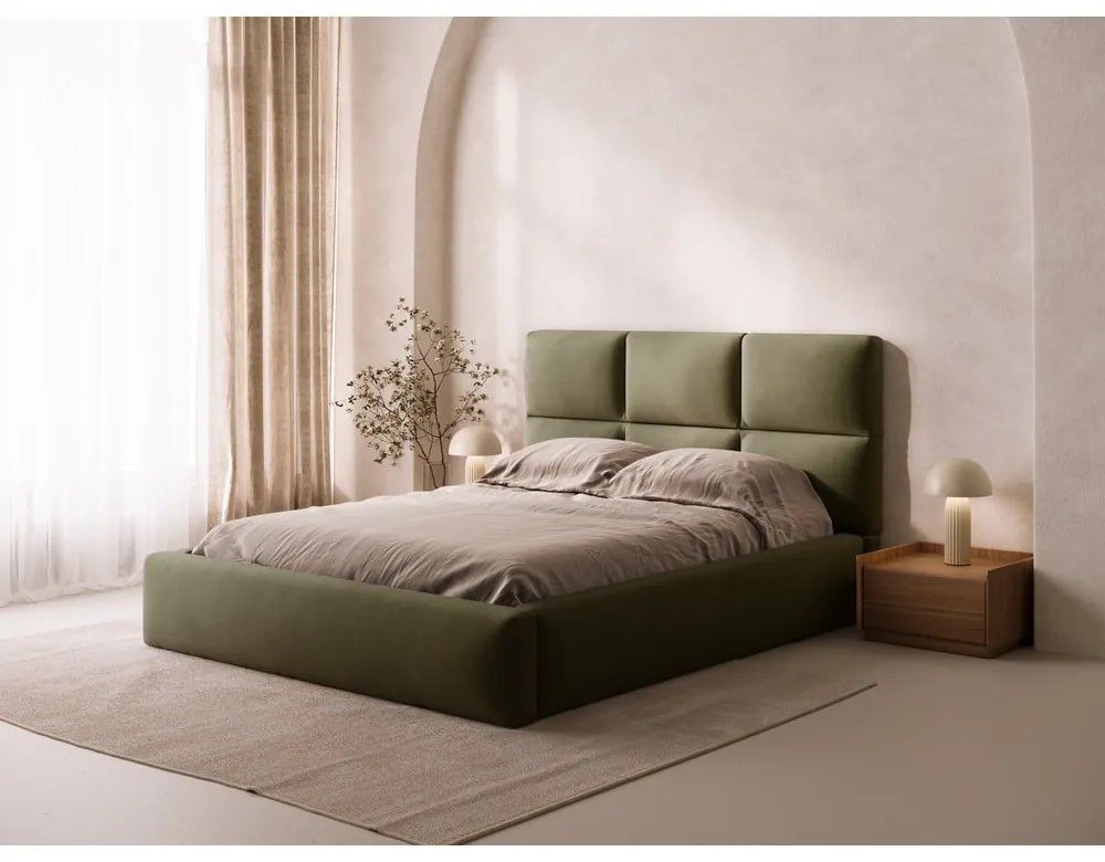 Letto matrimoniale imbottito verde con contenitore con rete inclusa 140x200 cm Libera – Windsor &amp; Co Sofas