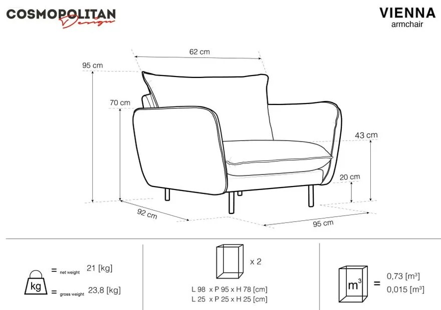 Poltrona in velluto grigio chiaro Vienna - Cosmopolitan Design