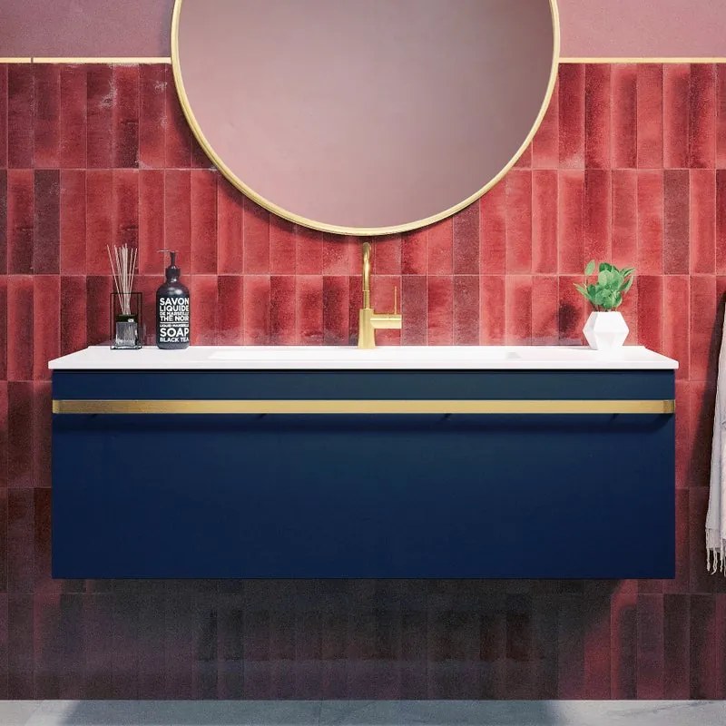 Mobile da bagno sospeso sotto lavabo L 120 x H 40 x P 46 cm blu laminato opaco, 1 cassetto RANDAL LOA