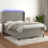 Letto a Molle Materasso e LED Grigio Chiaro 140x200 cm Vellutocod mxl 75425