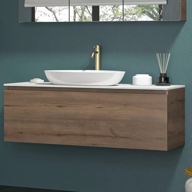 Mobile bagno 120 cm con piano da appoggio in solid surface bianco SP-120C - KAMALU