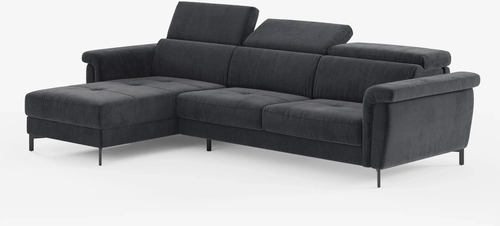 Capri Divano letto angolare con penisola contenitore e poggiatesta reclinabili - elegante tessuto smacchiabile T30