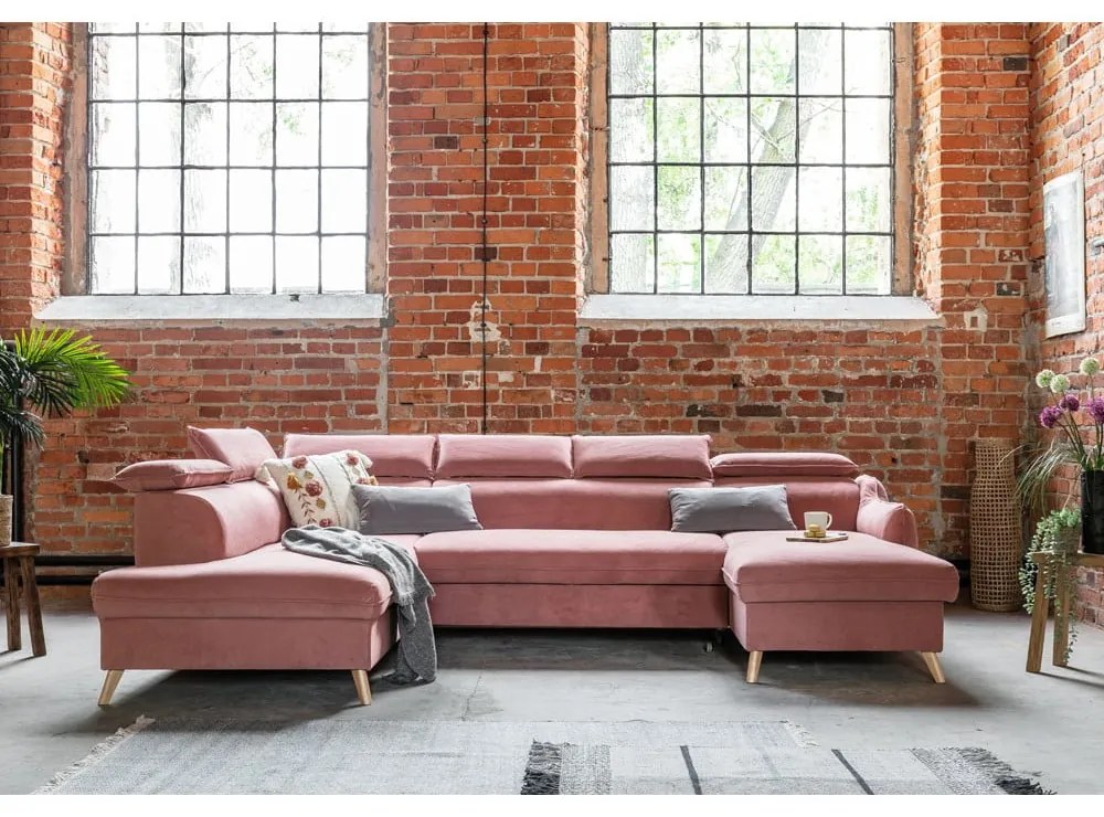 Divano letto angolare a U in velluto rosa chiaro (angolo sinistro) Sweet Harmony - Miuform