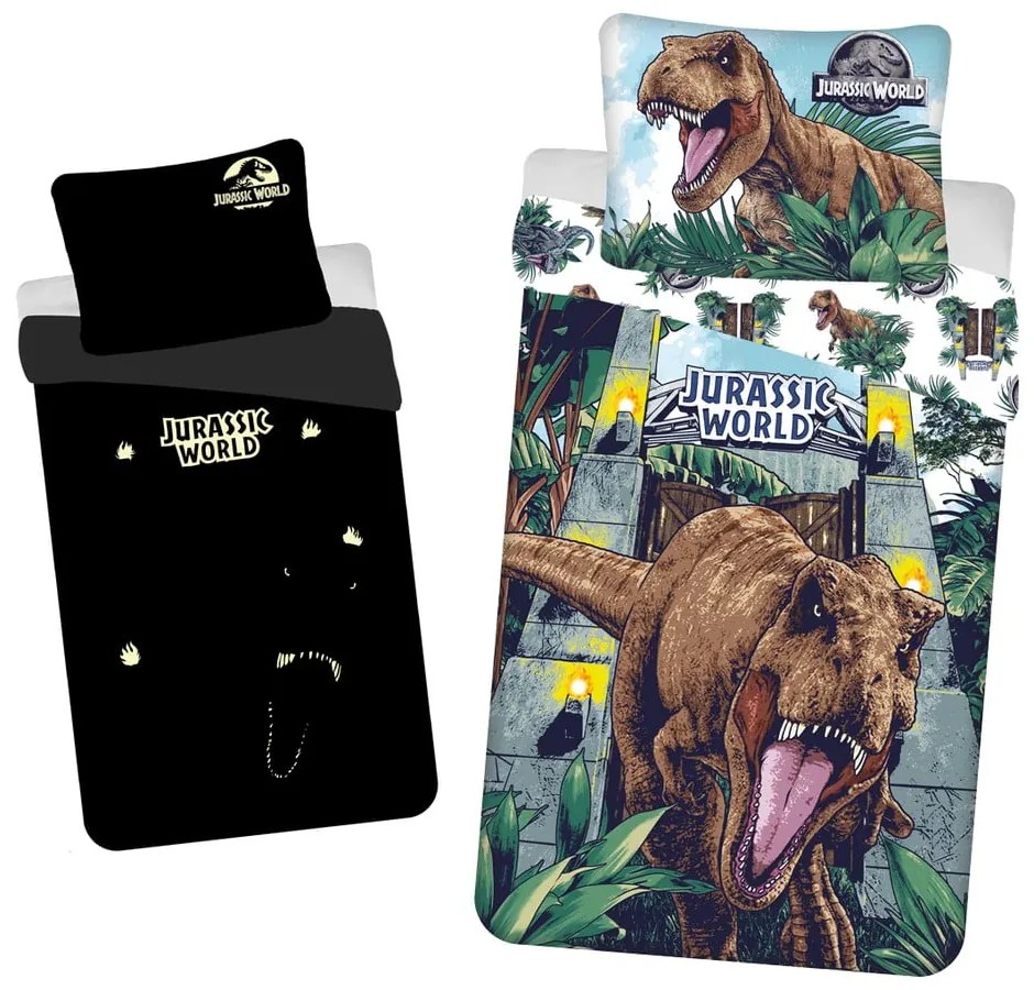 Biancheria da letto per bambini in cotone con effetto luminoso Jurassic World, 140 x 200 cm Jurský svět - Jerry Fabrics