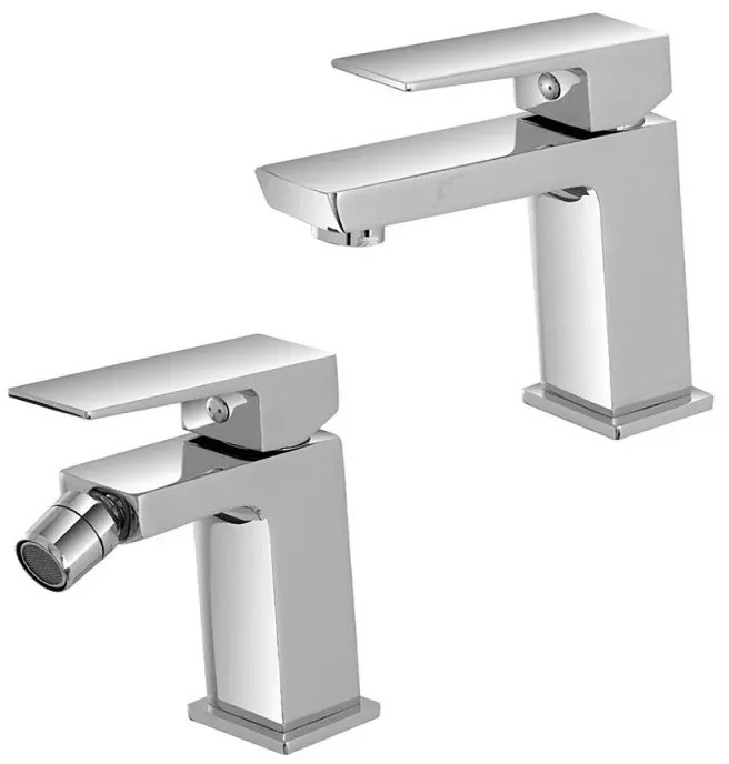 Set miscelatori lavabo e bidet cromati Kubo con piletta click-clack