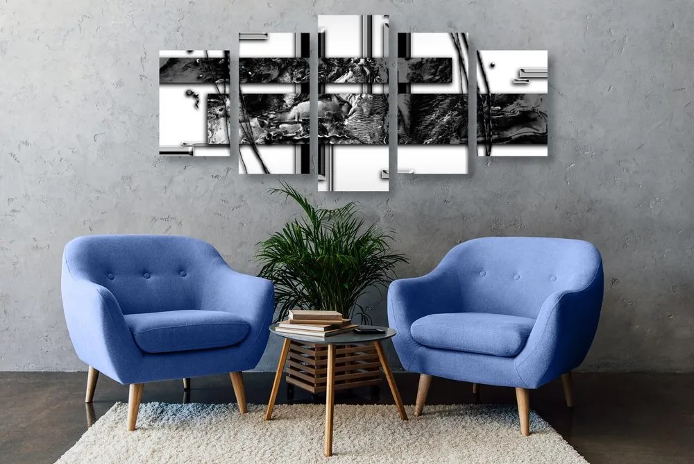 Quadri 5 pezzi – Astrazione di lusso in bianco e nero