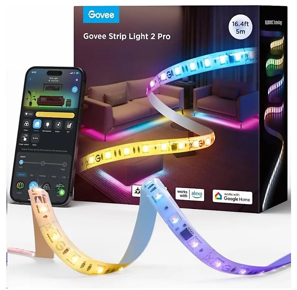 Govee - LED RGBWWIC Striscia dimmerabile Striscia Lampada 2 Pro 5m Wi-Fi Matter