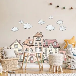Adesivi murali per bambini - Case ad acquerello | Inspio