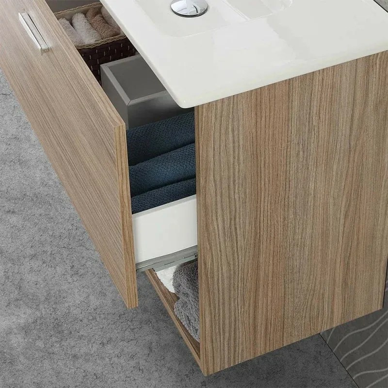 Mobile bagno sospeso 80 rovere tropea con pensile 150 lavabo e specchio Martha