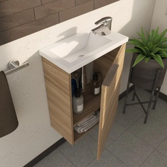 Mobile Bagno Sospeso 40 Cm Rovere Salvaspazio Con Lavabo E Specchio Compact