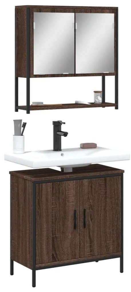 Set Mobili Da Bagno 2 Pz Rovere Marrone İn Legno Multistrato /