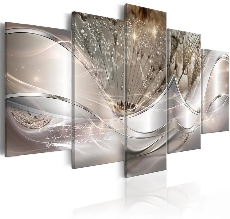 Quadro  Sparkling Dandelions (5 Parts) Beige Wide  Colore Argento, Dimensioni e Misure 200x100