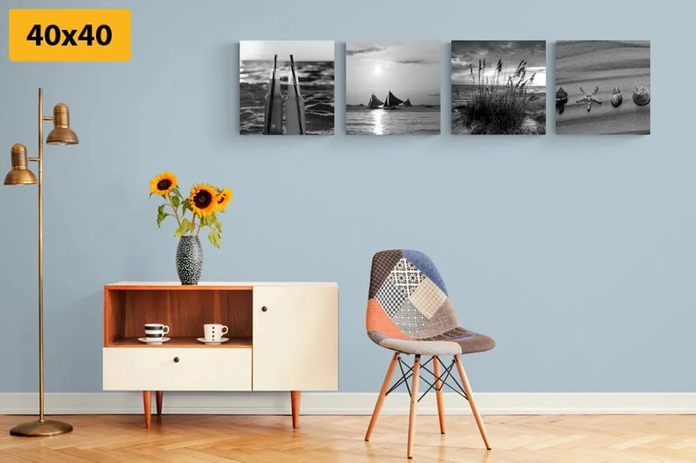 Set di quadri – Mare e spiaggia in bianco e nero