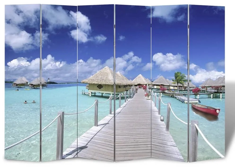 Paravento Pieghevole 217x170 Cm Con Stampa Spiaggia /