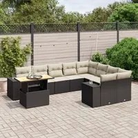 Set Divani da Giardino 10pz con Cuscini in Polyrattan Nero 3272799