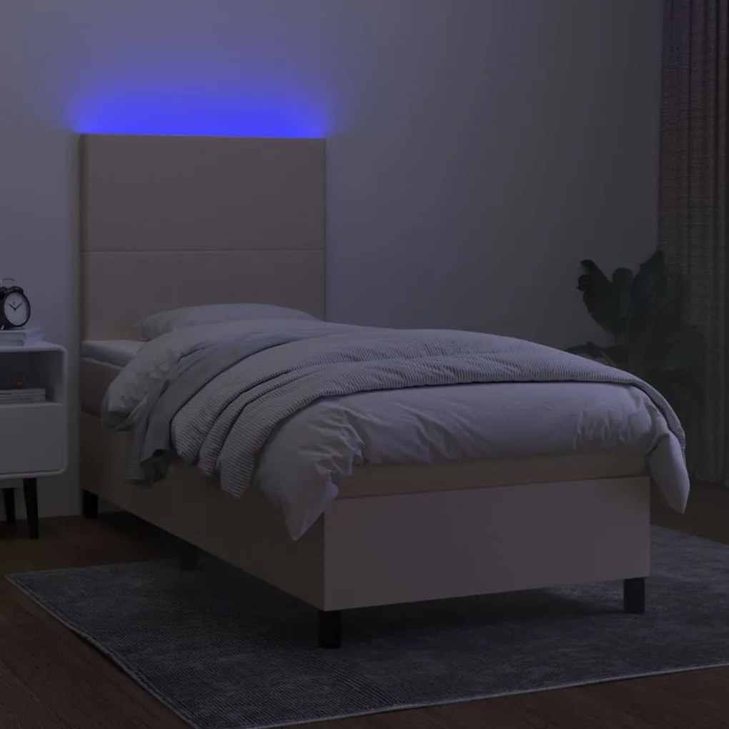 Letto a molle con materasso e led crema 100x200cm in tessuto