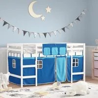 Letto a Soppalco Bambini con Tende Blu 90x190 cm Massello Pinocod mxl 85189